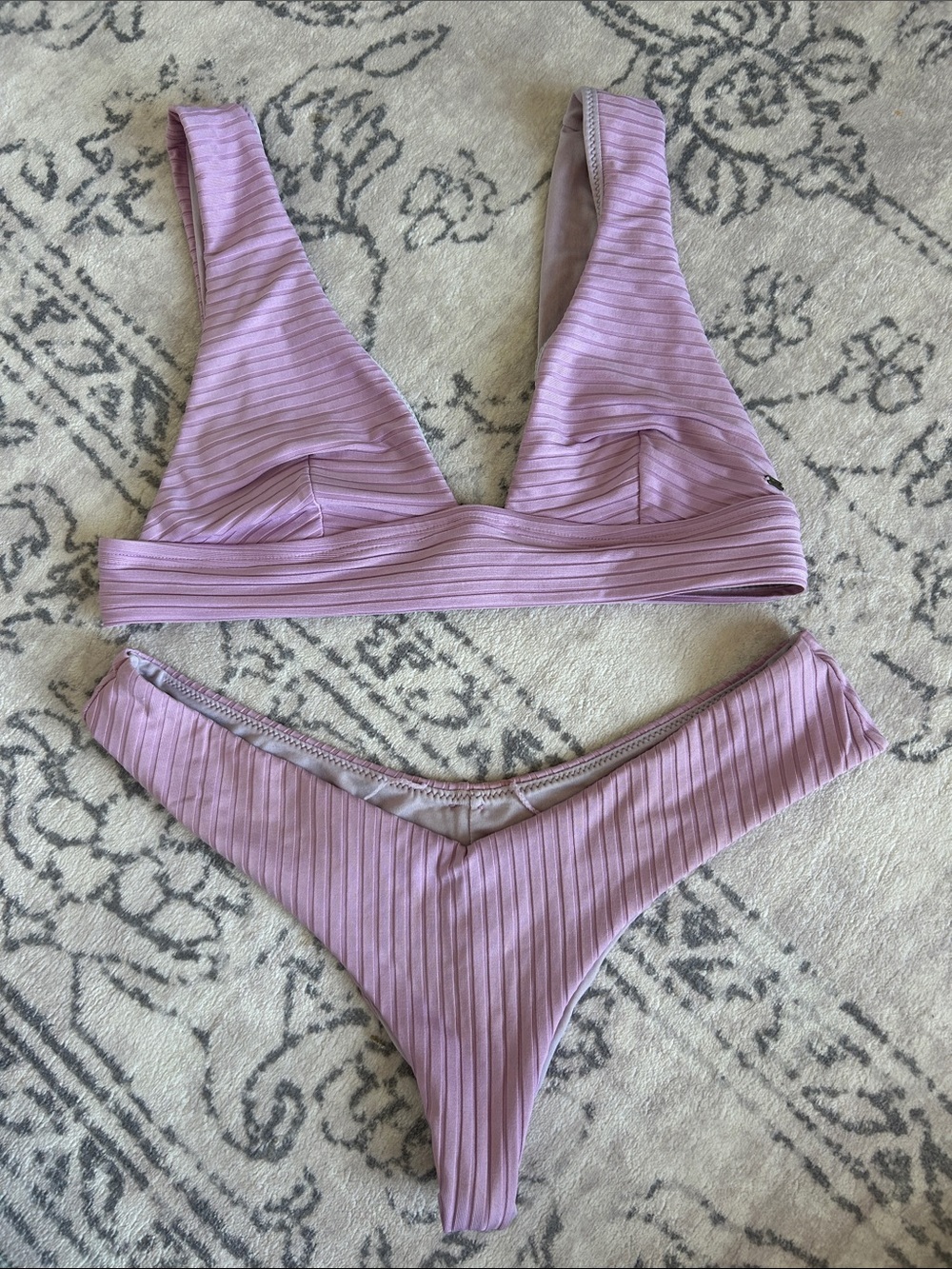 Rip Curl Ribbed V-Neck Bikini Set in Lavender